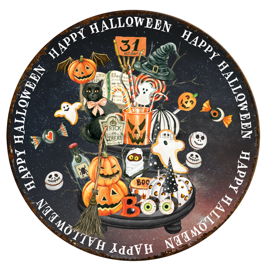 Halloween Rustic 12" Metal Wreath Sign - DECOE-4594-A