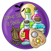 Thumbnail for Halloween Sign, Sit A Spell, Halloween Potions, wood sign, PCD-W-015 wreath size wood, wood wreath sign, halloween