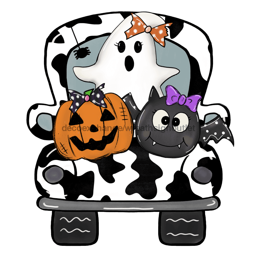 Halloween Sign, Halloween Truck Sign, Cow print sign, wood sign, DECOE-W-041 door hanger, halloween