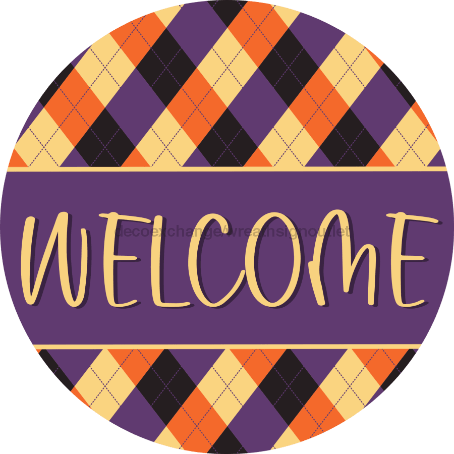Halloween Sign, Welcome Sign, DCO-00562, Sign For Wreath, 10" Round Metal Sign - DecoExchange®