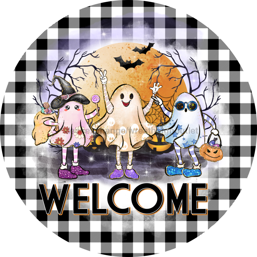 Halloween Welcome 10" Metal Wreath Sign - DECOE-4644