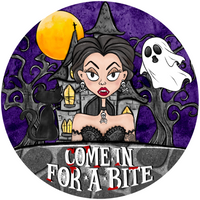 Thumbnail for Halloween Witch Come In For A Bite 10" Metal Wreath Sign - DECOE-4666