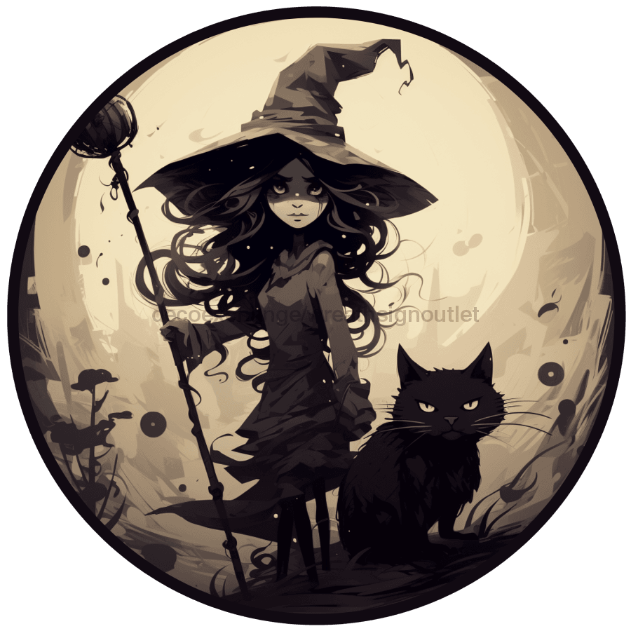 Halloween Sign, Witch Sign, DCO-00524, Sign For Wreath, 10" Round Metal Sign - DecoExchange®