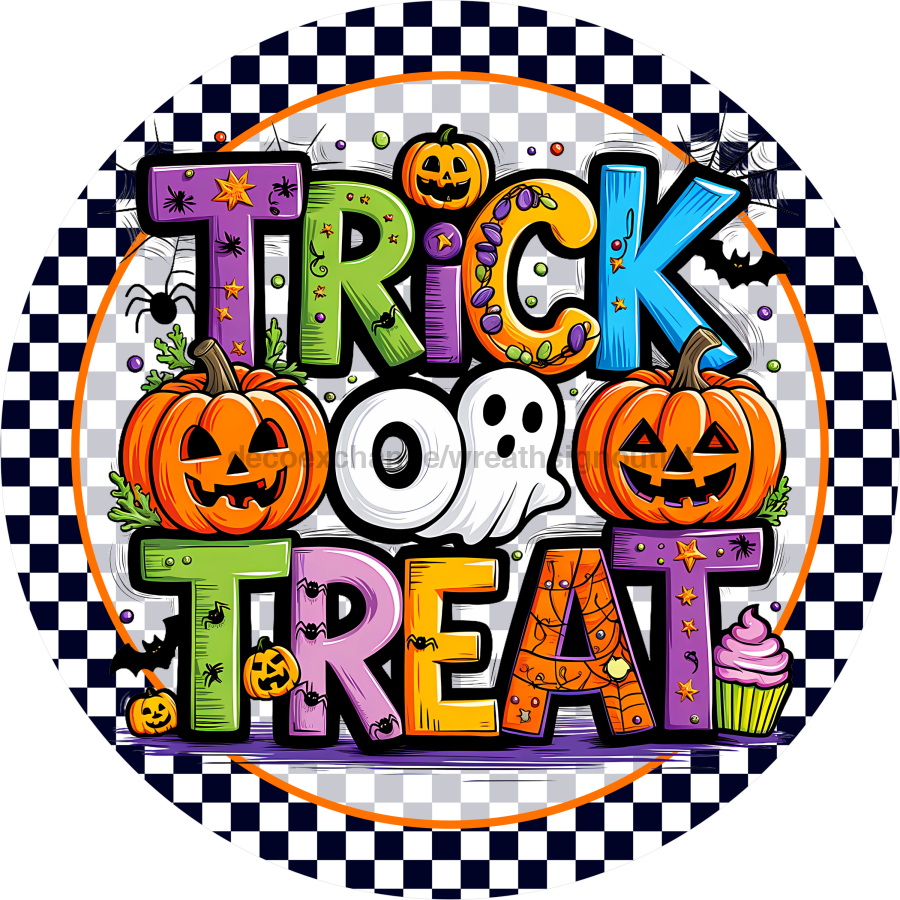 Halloween Trick or Treat Sign Sign, DECOE-5264-D, Sign For Wreath, 10" Wood Sign