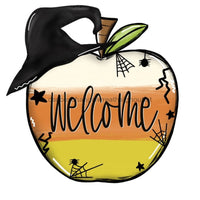 Thumbnail for Halloween Welcome Apple, wood sign, DECOE-W-008 wreath size wood, wood wreath sign, halloween