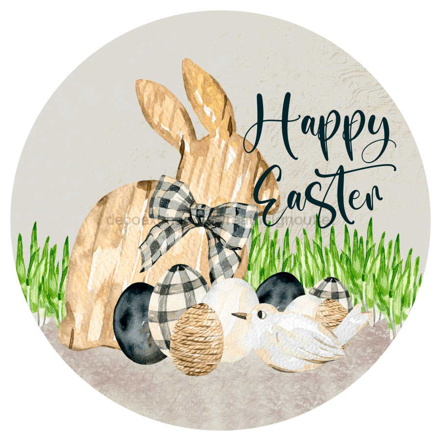 Happy Easter Sign, Black and White Easter, DECOE-4045, 10" Metal Round
