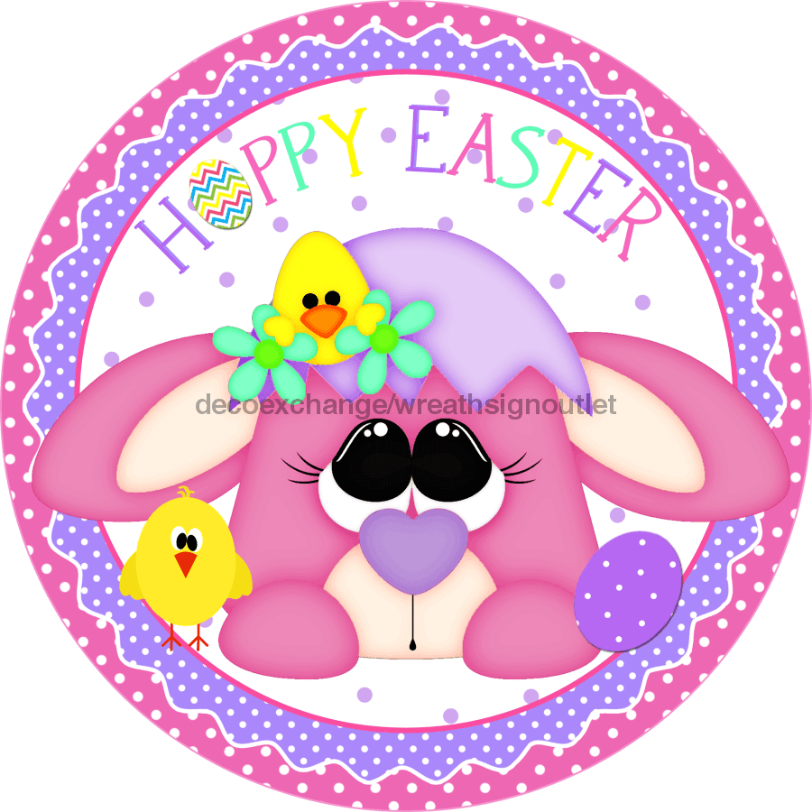 Vinyl Decal, Happy Easter Sign, 10" Round Metal Sign VINYL-DECOE-258, Sign For Wreath, DecoExchange - DecoExchange