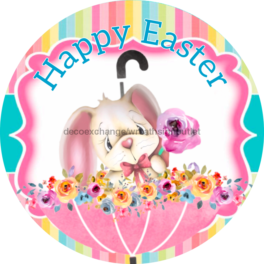 Vinyl Decal, Happy Easter Sign, 10" Round Metal Sign VINYL-DECOE-285, Sign For Wreath, DecoExchange - DecoExchange
