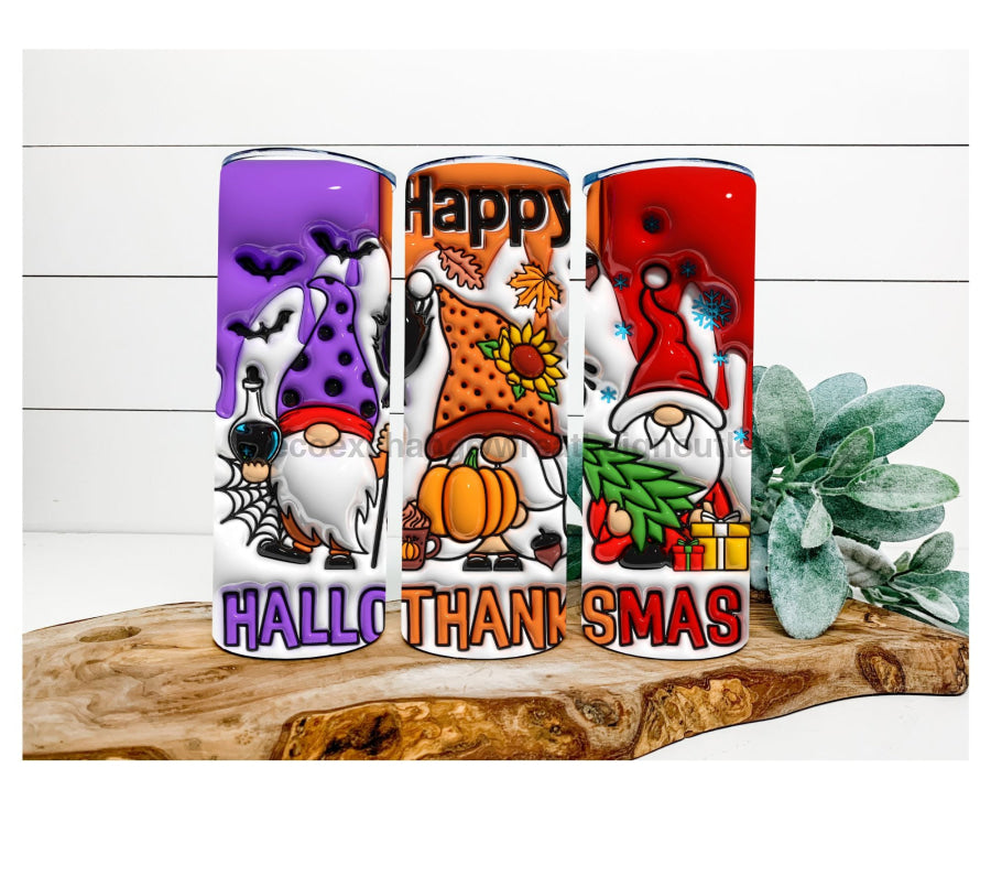 Happy HalloThanksMas Tumbler, 20 oz Skinny Tumbler - DECOETUMBLER-346