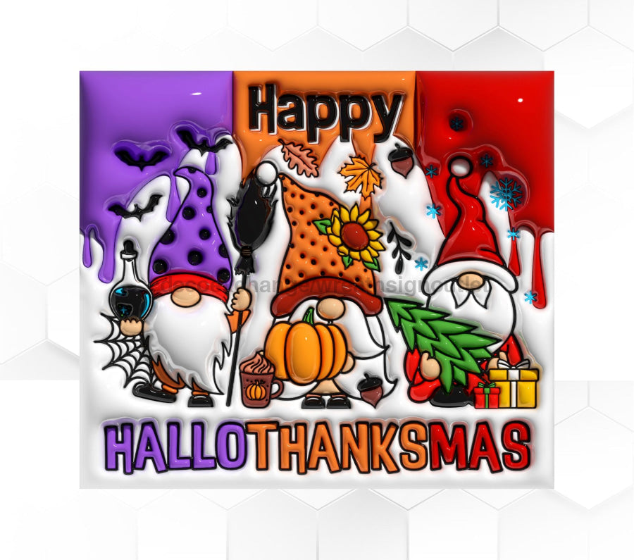 Happy HalloThanksMas Tumbler, 20 oz Skinny Tumbler - DECOETUMBLER-346