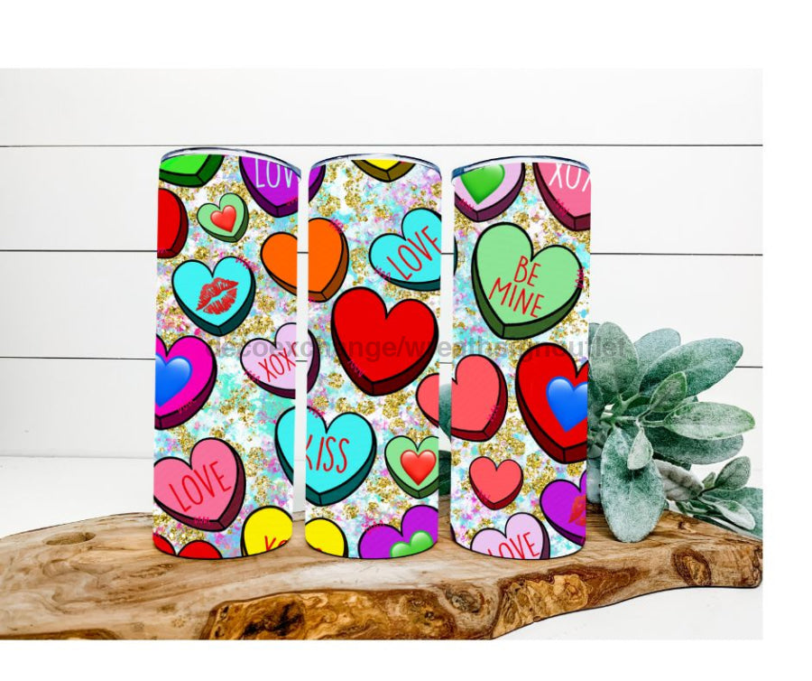 Hearts Tumbler, Candy Hearts Tumbler 20 oz Skinny Tumbler - DECOETUMBLER-254