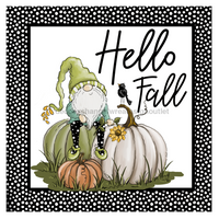 Thumbnail for Hello Fall Gnome 10x10" Metal Wreath Sign - DECOE-069