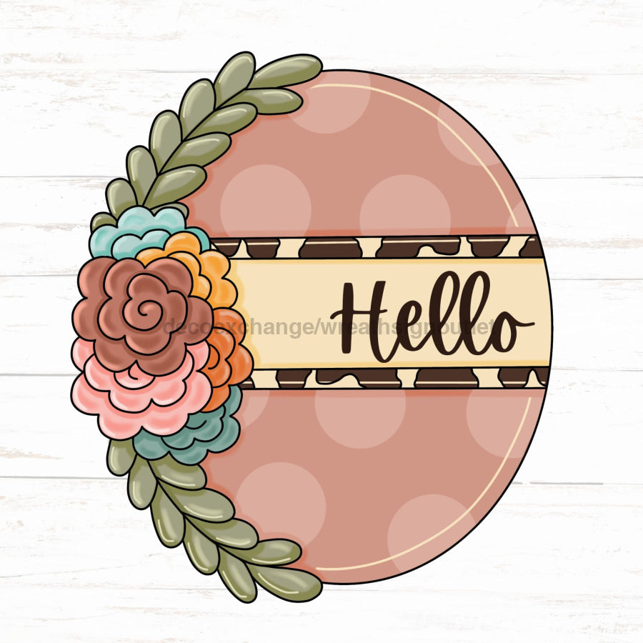 Hello Oval Floral 22" Wood Door Hanger - PCD-W-094-DH