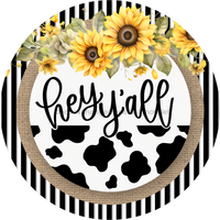 Thumbnail for Hey Yall Cow and Sunflower Sign, DECOE-5270-D, Sign For Wreath, 10