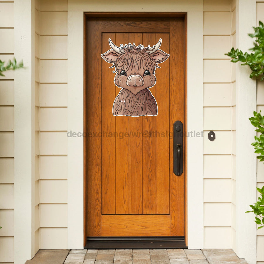Highland Cow Cut Bow Holes no 22" Wood Door Hanger - DECOE-W-903436-DH
