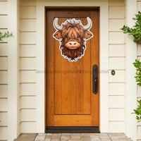 Thumbnail for Highland Cow Cut Bow Holes no 22" Wood Door Hanger - DECOE-W-903458-DH