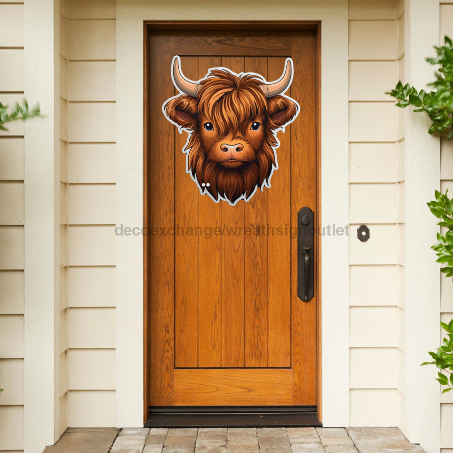 Highland Cow Cut Bow Holes no 22" Wood Door Hanger - DECOE-W-903460-DH