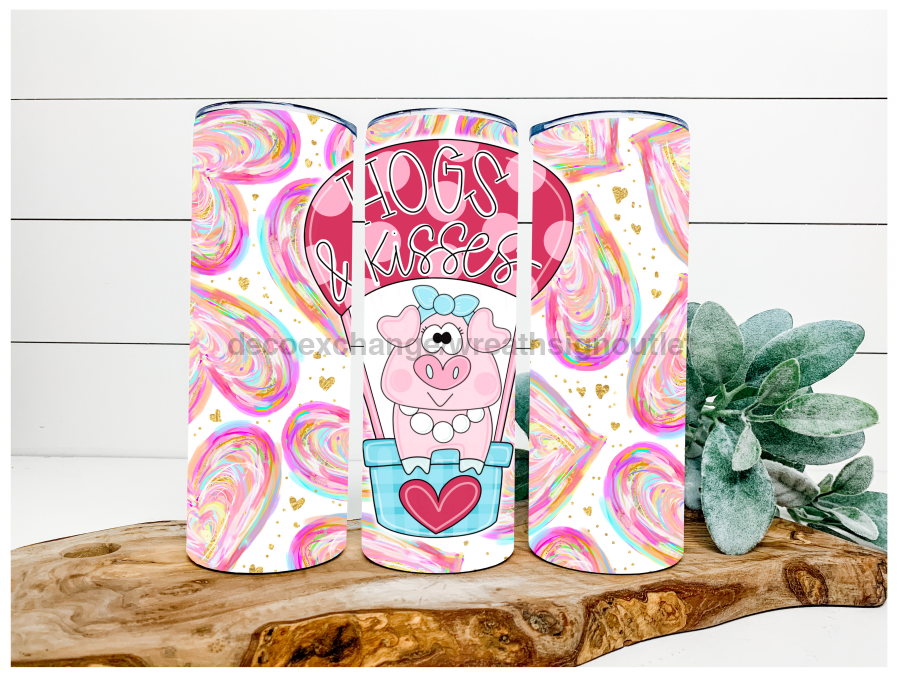 Hogs and Kisses, Valentine Pig, 20 oz Skinny Tumbler - DECOETUMBLER-020