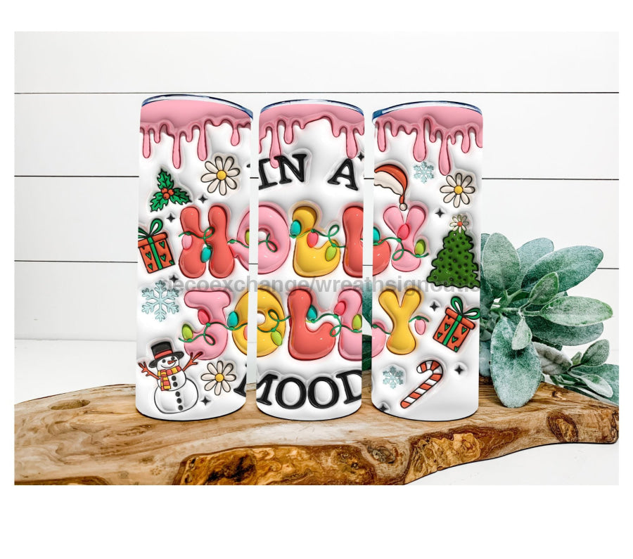 Holly Jolly Tumbler, Christmas Tumbler, 20 oz Skinny Tumbler - DECOETUMBLER-338