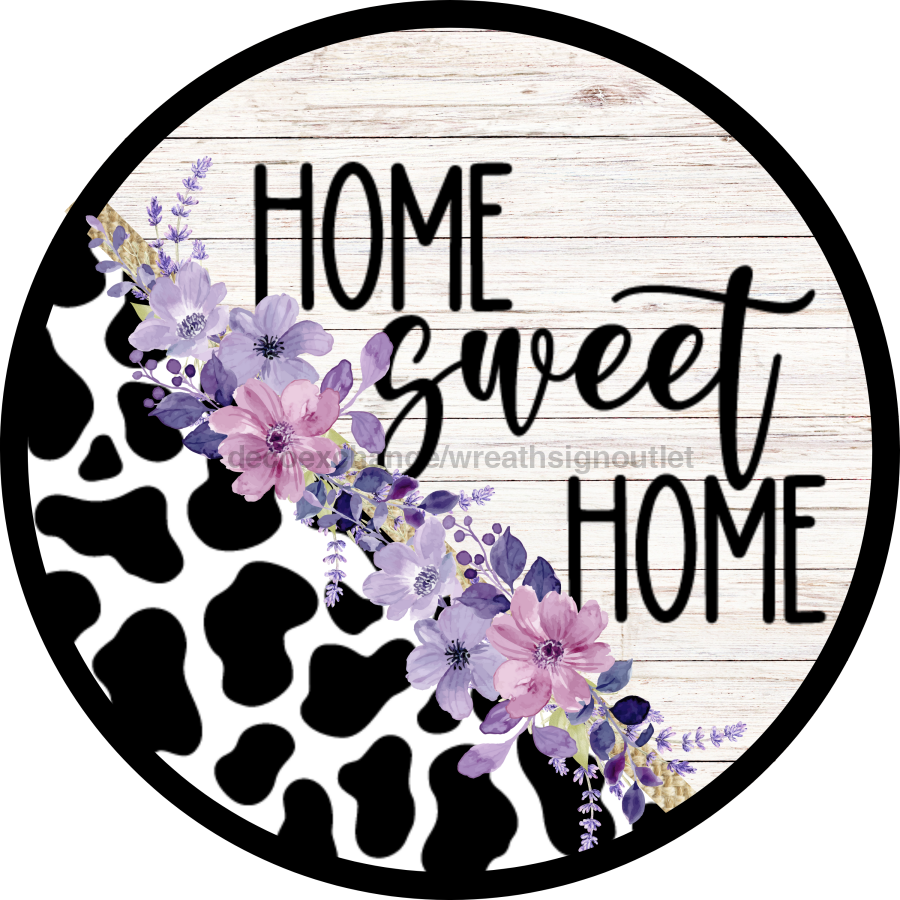 Home Sweet Home Cow, DECOE-5294-D, Sign For Wreath, 10" Wood Sign