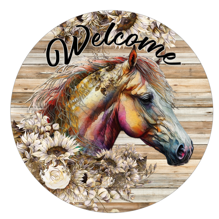 Horse Farmhouse 10" Metal Wreath Sign - DECOE-5222
