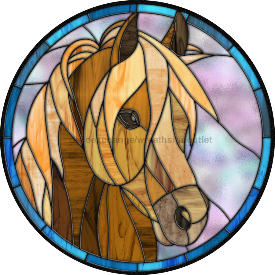 Horse Stained Glass 12" Metal Wreath Sign - DECOE-4052-A