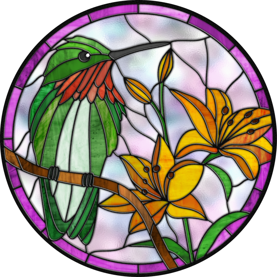 Hummingbird Floral Stained Glass 12" Metal Wreath Sign - DECOE-4051-A
