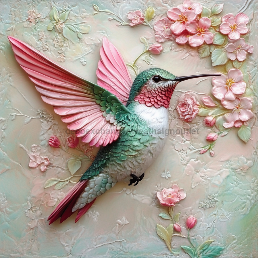 Hummingbird Sign, DCO-13193, Sign For Wreath, 10x10" Metal Sign