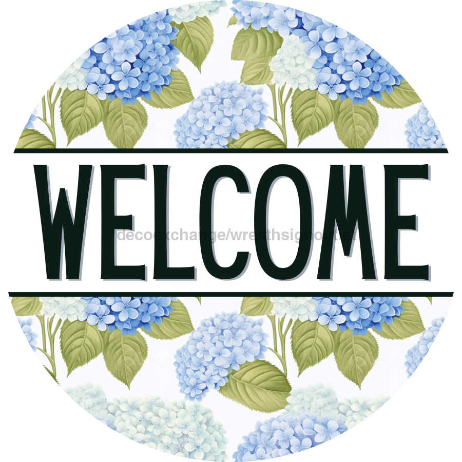 Hydrangea Door Hanger Welcome Dco - 01400 - Dh 18’ Round Wood