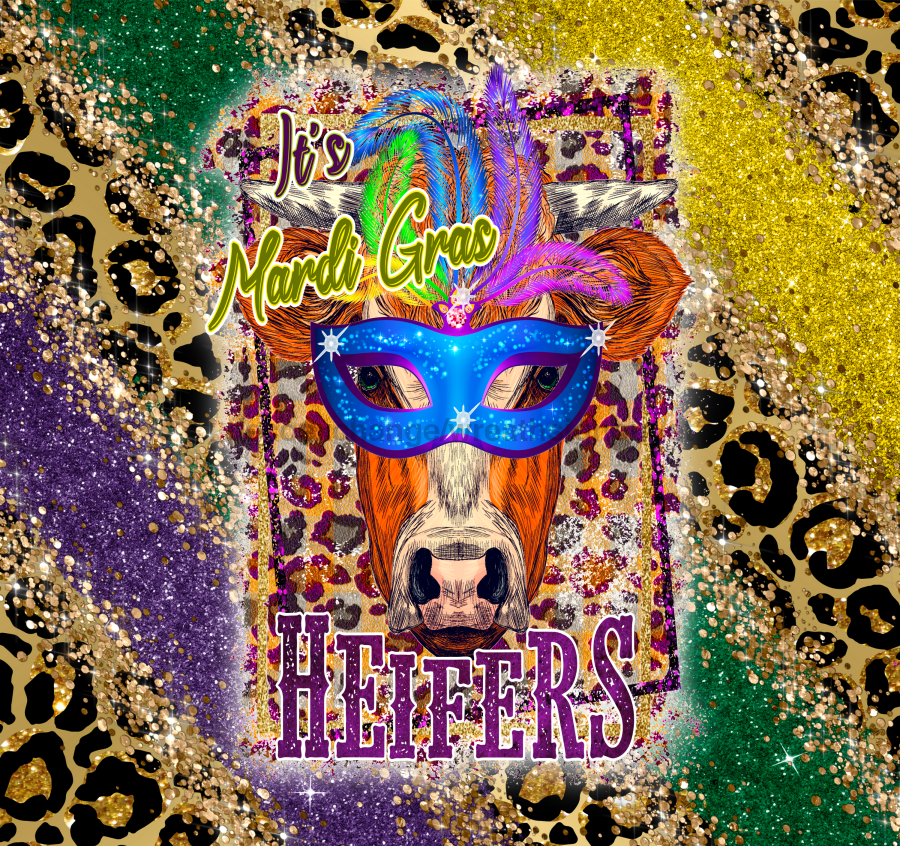 It's Mardi Gras Heifers Tumbler, Cow with a Mask Tumbler, 20 oz Skinny Tumbler - DECOETUMBLER-021