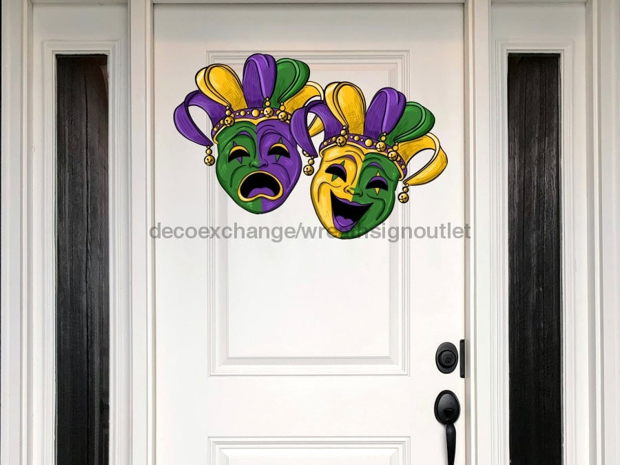 Jester Masks Tragedy Mardi Gras Sign Louisiana Wood Sign Door Hanger Decoe-W-401 22