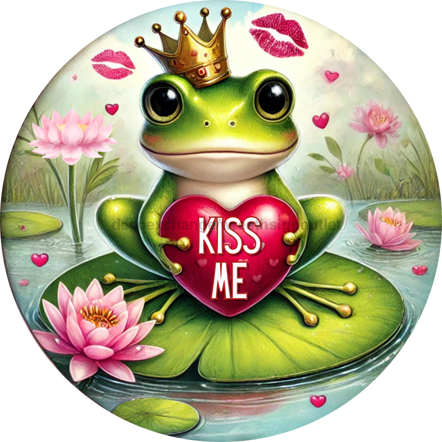 Kiss Me Frog Sign, DECOE-5296-D, Sign For Wreath, 10" Wood Sign