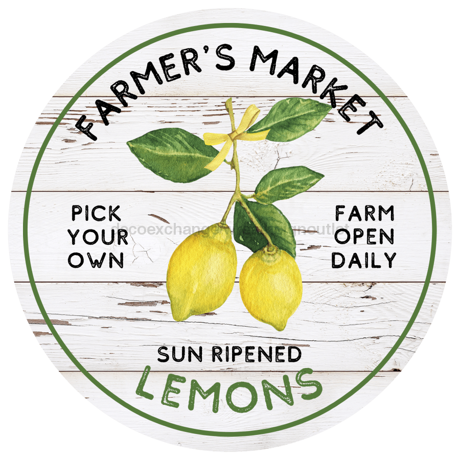 Lemon Sign, Farmers Market Sign, DECOE-4063, 10" Metal Round