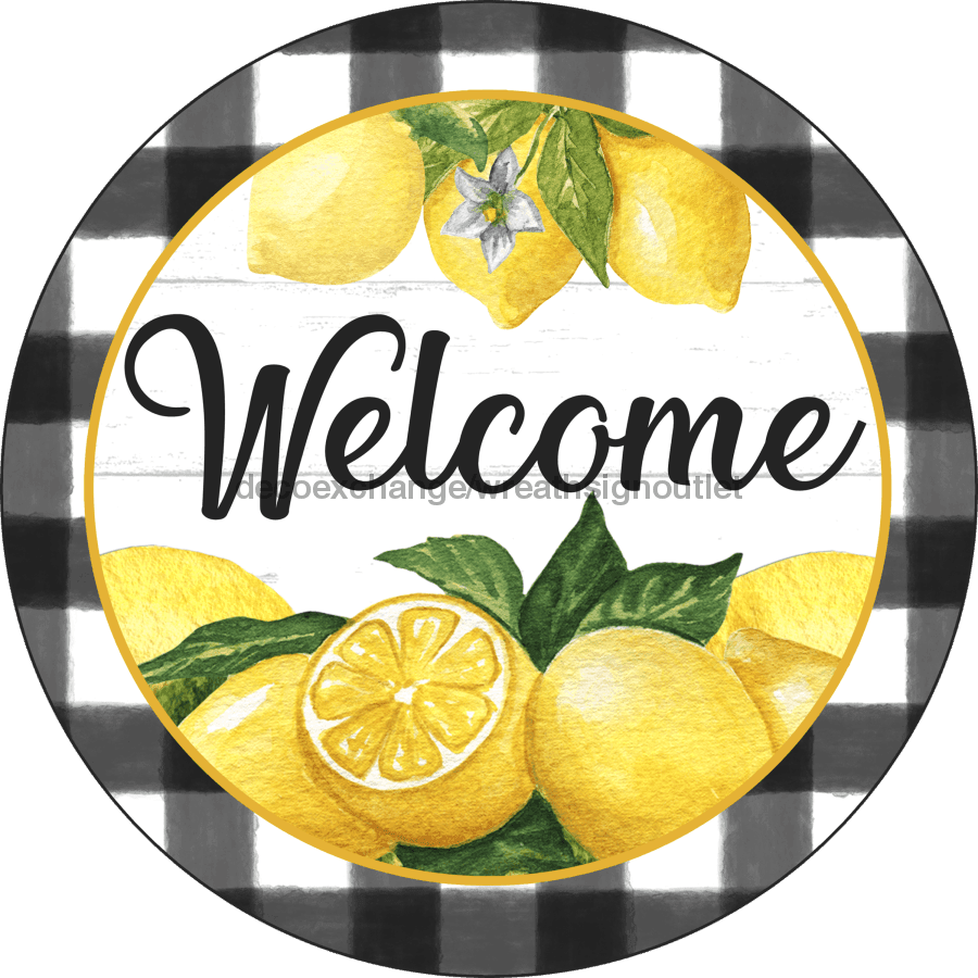 Vinyl Decal, Lemon Sign, Welcome Sign, 10" Round Metal Sign VINYL-DECOE-274, Sign For Wreath, DecoExchange - DecoExchange