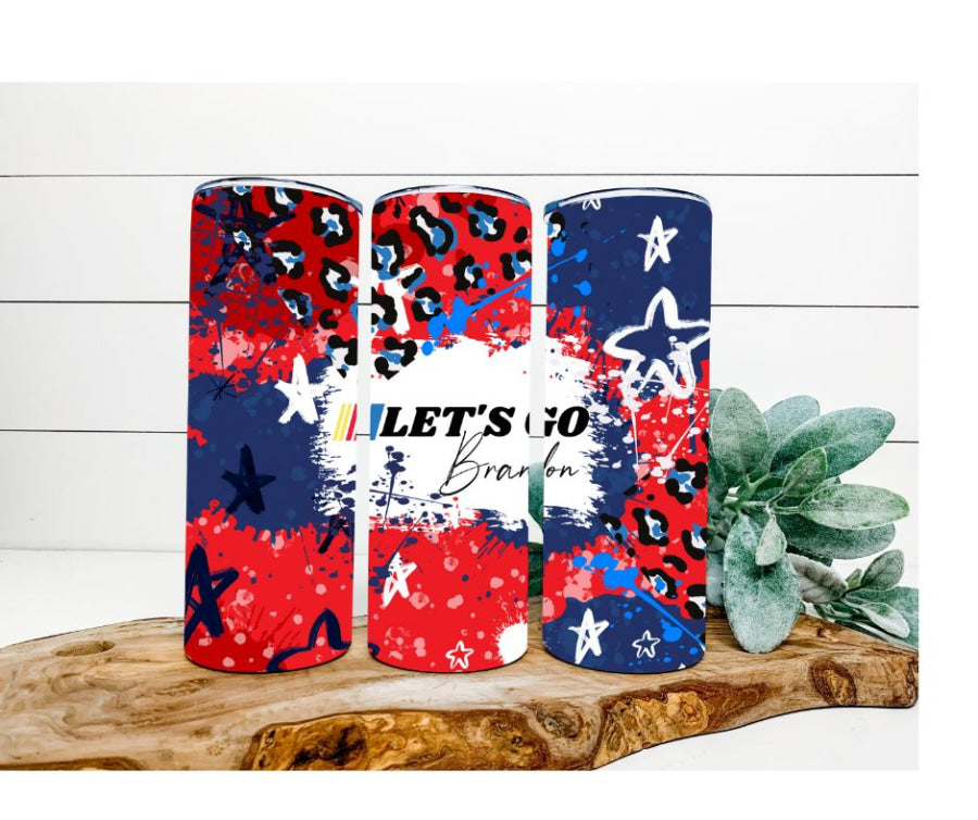 Let's Go Brandon Tumbler, Red and Blue Leopard Tumbler 20 oz Skinny Tumbler - DECOETUMBLER-249