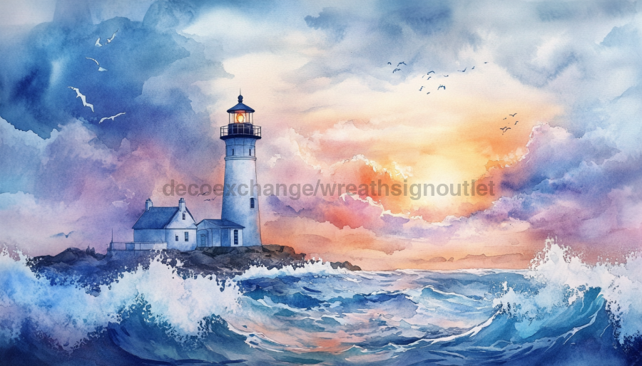 Light house Sign, DCO-13431, Sign For Wreath, 10x10" Metal Sign