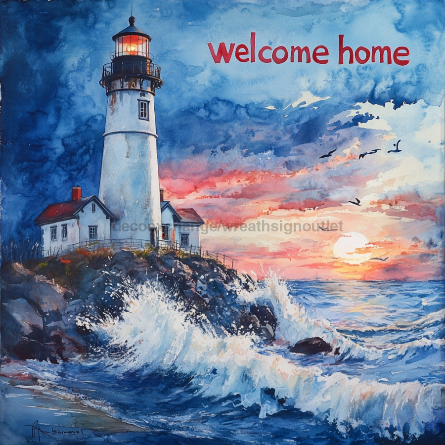 Light house Sign, DCO-13439, Sign For Wreath, 10x10" Metal Sign