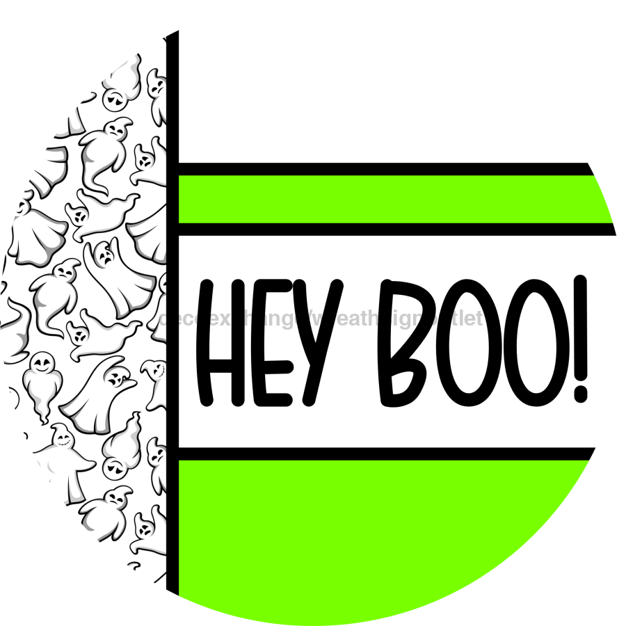 Lime Ghost Door Hanger, Hey Boo Door Hanger, DCO-01958-DH, 18" Round Wood