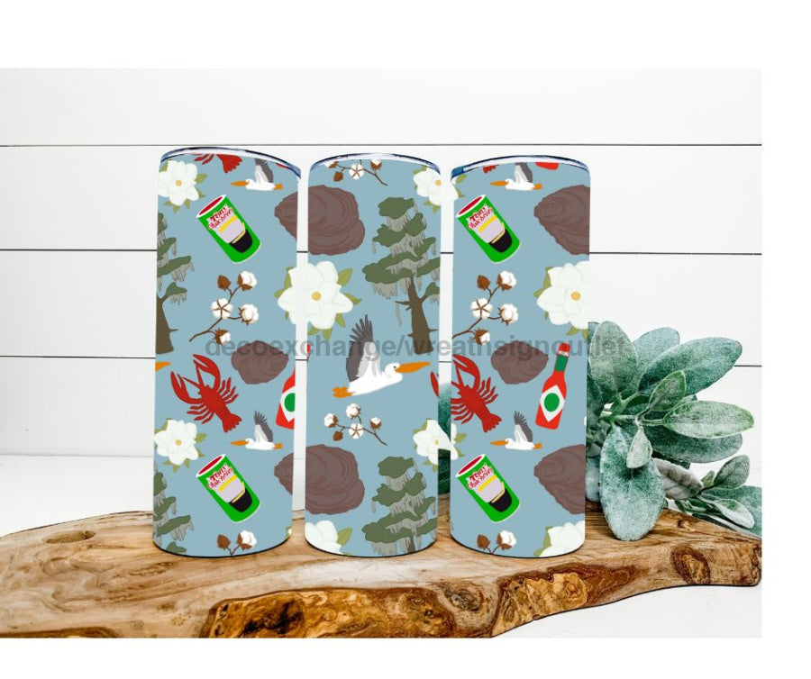 Louisiana Tumbler,  Crawfish and Oysters Tumbler 20 oz Skinny Tumbler - DECOETUMBLER-247