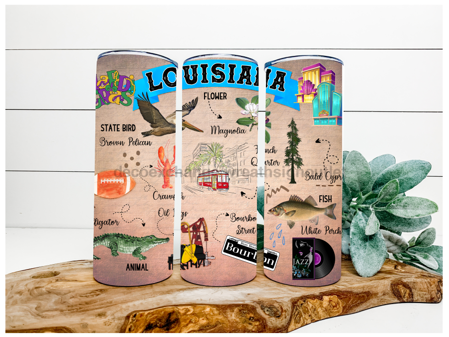 Louisiana Tumbler, Louisiana Map Tumbler, 20 oz Skinny Tumbler - DECOETUMBLER-103