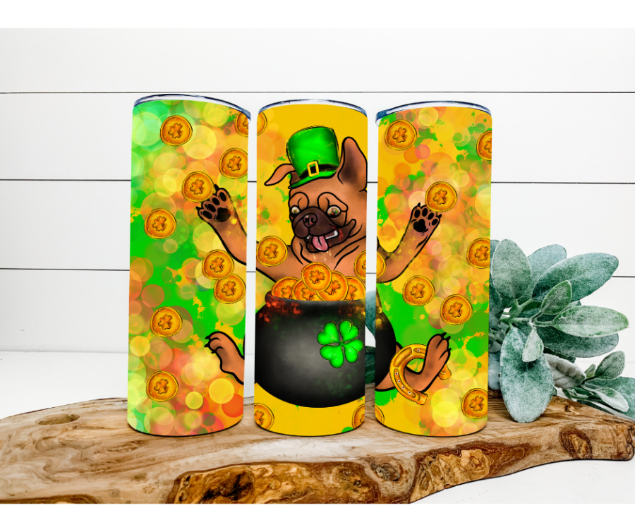 Lucky Dog St Patricks Day Tumbler, 20 oz Skinny Tumbler - DECOETUMBLER-168