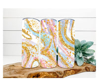 Thumbnail for Marbled Tumbler, Pink, Mint and Glitter Tumbler 20 oz Skinny Tumbler - DECOETUMBLER-261