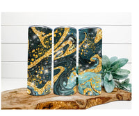 Thumbnail for Marbled Tumbler, Teal and Gold Tumbler 20 oz Skinny Tumbler - DECOETUMBLER-258