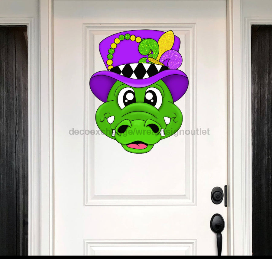 Mardi Gras Sign Alligator Jester Louisiana Wood Sign Cr-W-108-Dh 22‚Äô‚Äô Door Hanger