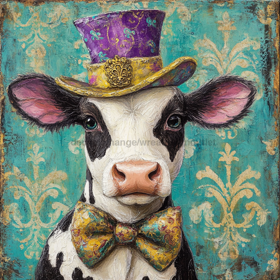 Mardi Gras Sign, Cow Sign, DCO-13093, Sign For Wreath, 10x10" Metal Sign