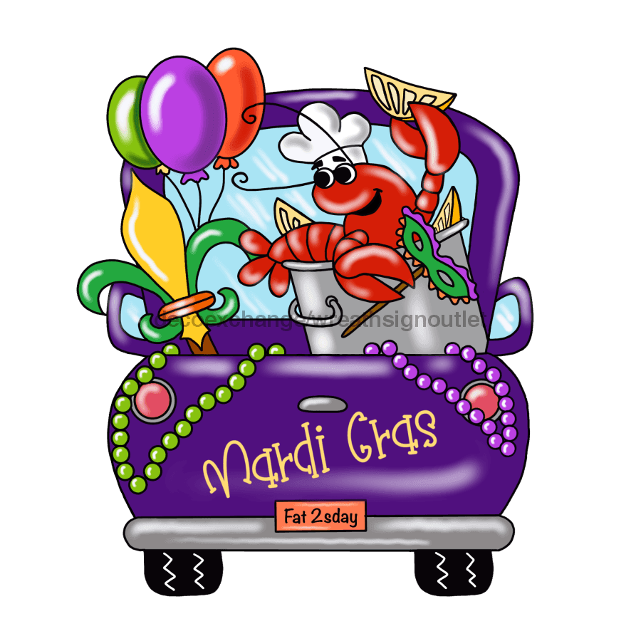 Mardi Gras Sign, Crawfish Sign, Louisiana Sign, wood sign, PCD-W-027 wreath size wood, wood wreath sign, louisiana, mardi gras