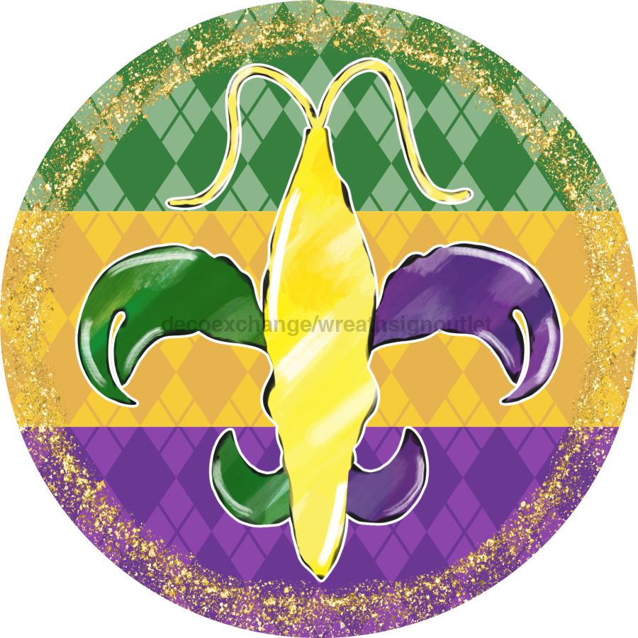 Mardi Gras Sign, DCO-13156-VINYL, Sign For Wreath, 10" Vinyl Round