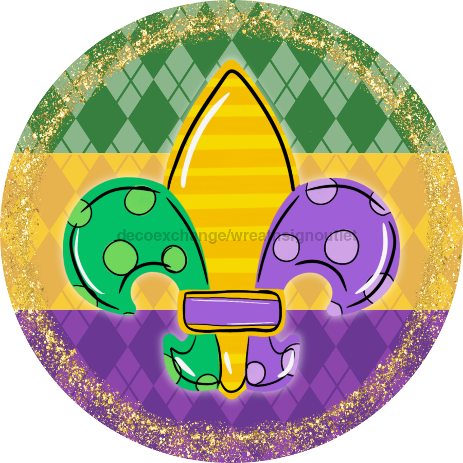 Mardi Gras Sign, DCO-13159-VINYL, Sign For Wreath, 10" Vinyl Round