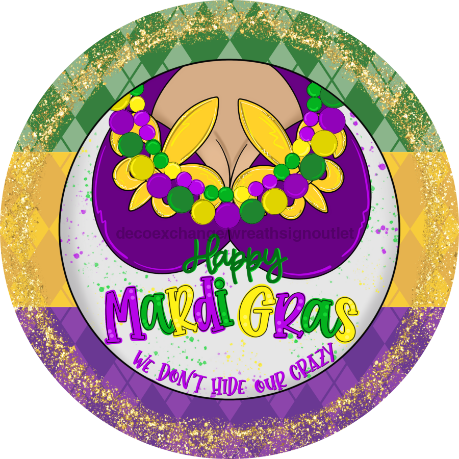 Mardi Gras Sign, DCO-13162-VINYL, Sign For Wreath, 10" Vinyl Round