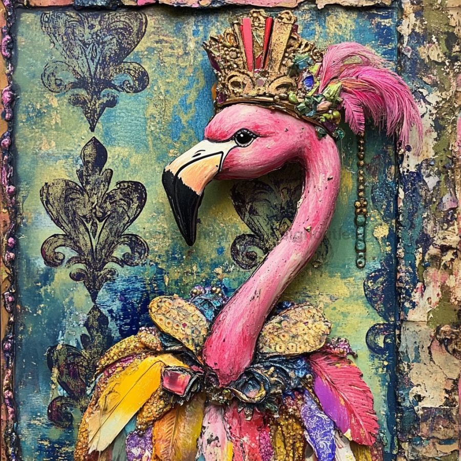 Mardi Gras Sign, Flamingo Sign, DCO-13052, Sign For Wreath, 10x10" Metal Sign